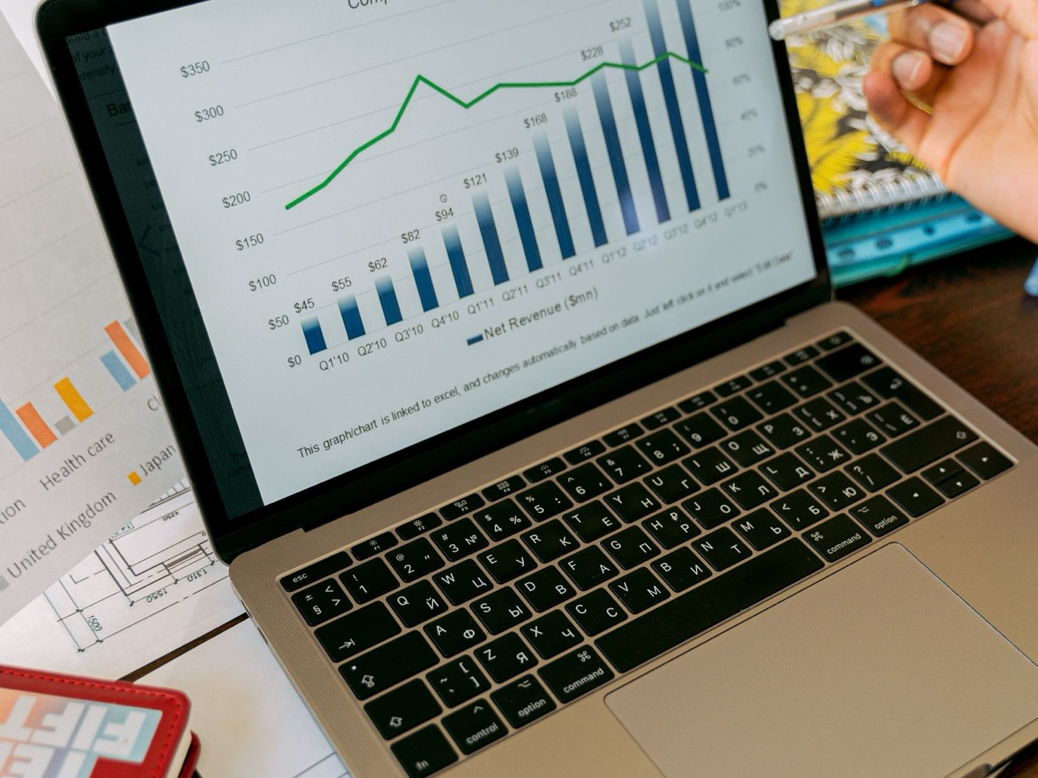 A laptop showing an account performance chart, the review work an AI Max migration checklist starts with.